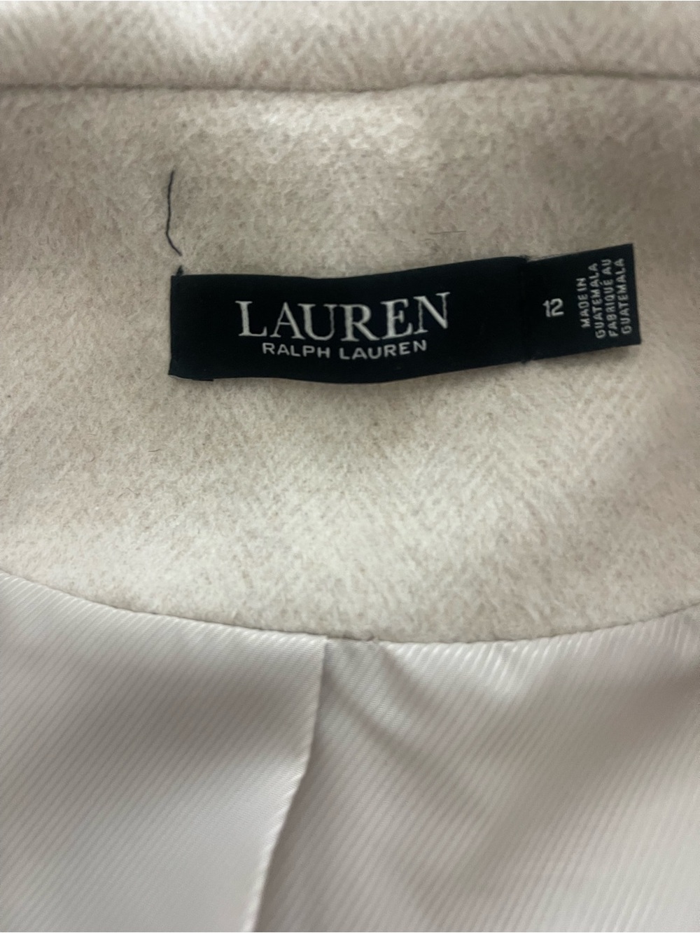 Ralph Lauren Size 12 Cream Single-Breasted Wool Pea Coat Gently Worn - Picture 9 of 9